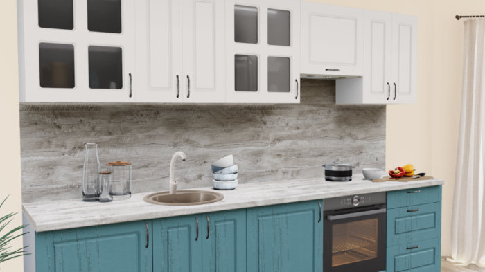 Кухня на заказ Пастель зефир - Дуб аквамарин