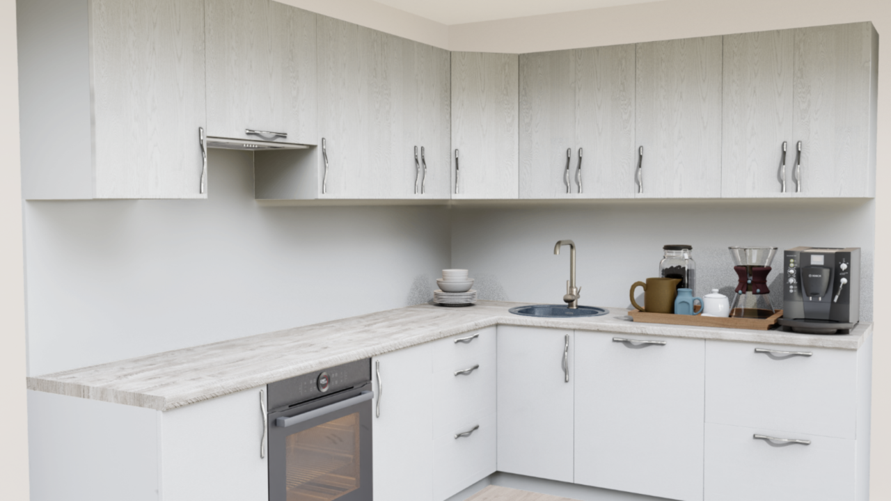 Кухня угловая Ясень натуральный - Белый матовый