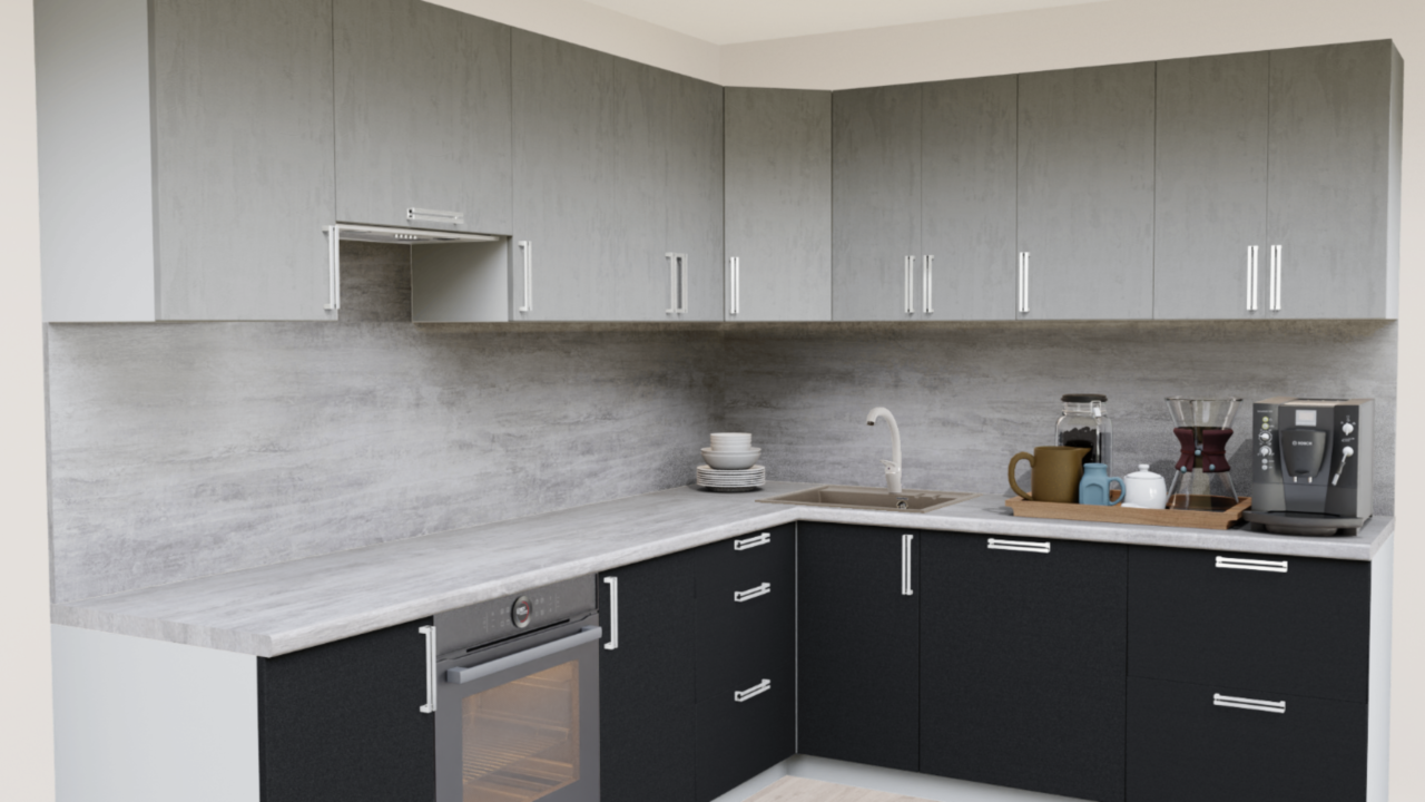 Кухня угловая Штукатурка серая 1864