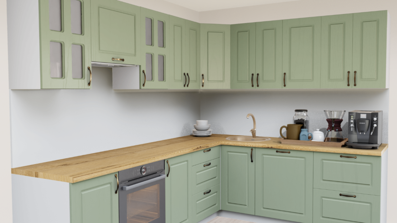 Кухня угловая Эмаль лесная 1333 Квадро