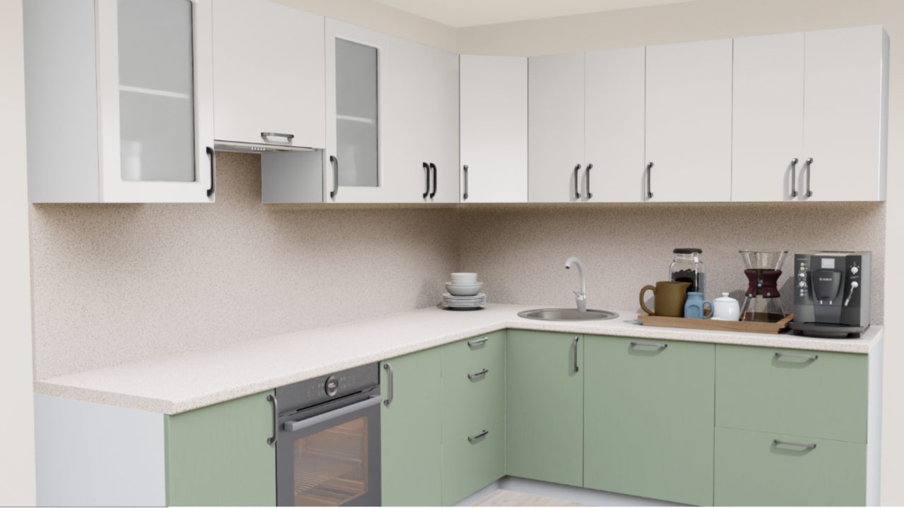 Кухня угловая Пастель зефир - Эмаль лесная