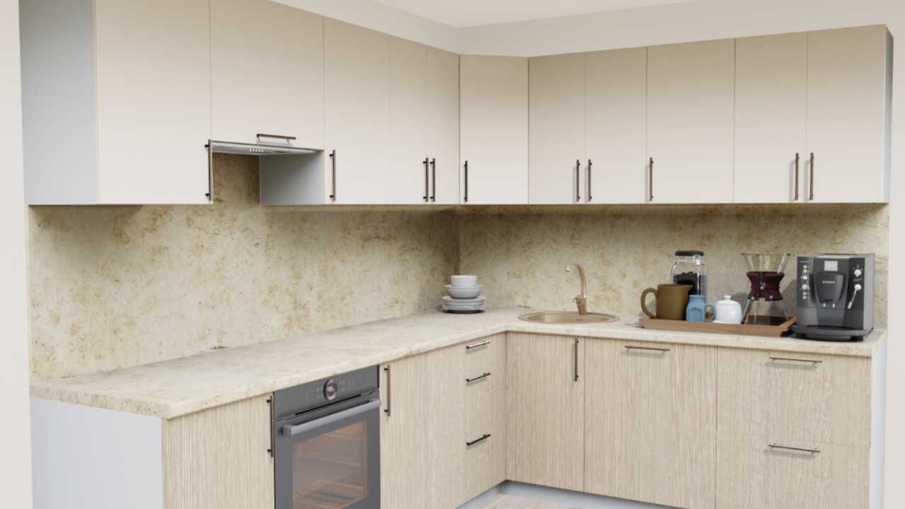 Кухня угловая Пастель карамель - Дуб белфорд