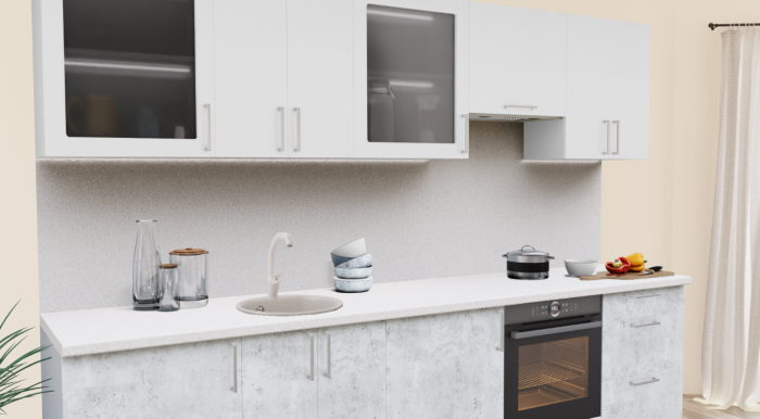 Кухня на заказ Белый матовый - Бетон светлый