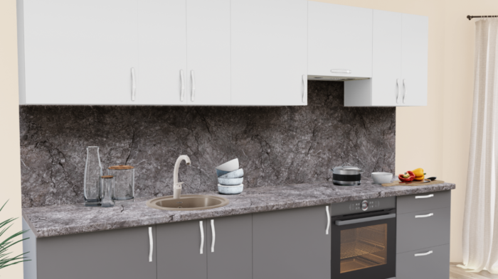 Кухня на заказ Белый глянец - Графит глянец