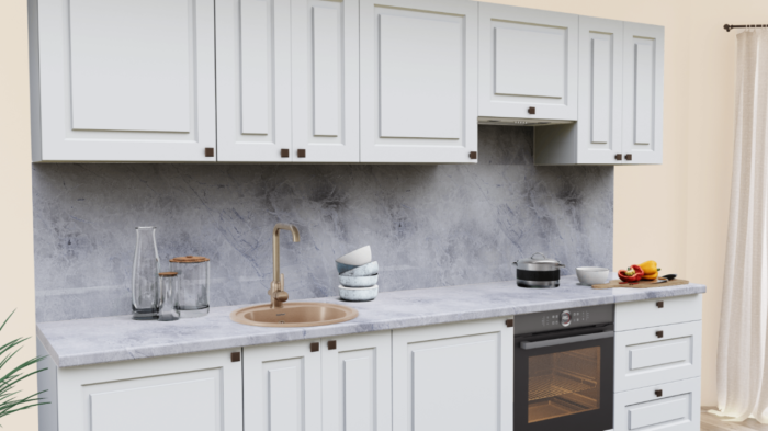 Кухня на заказ Белый софт 3005 Прямоугольник