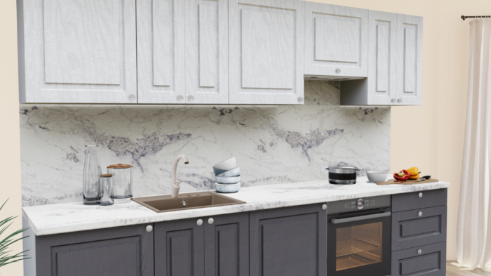 Кухня на заказ Роялвуд белый - Роялвуд графит