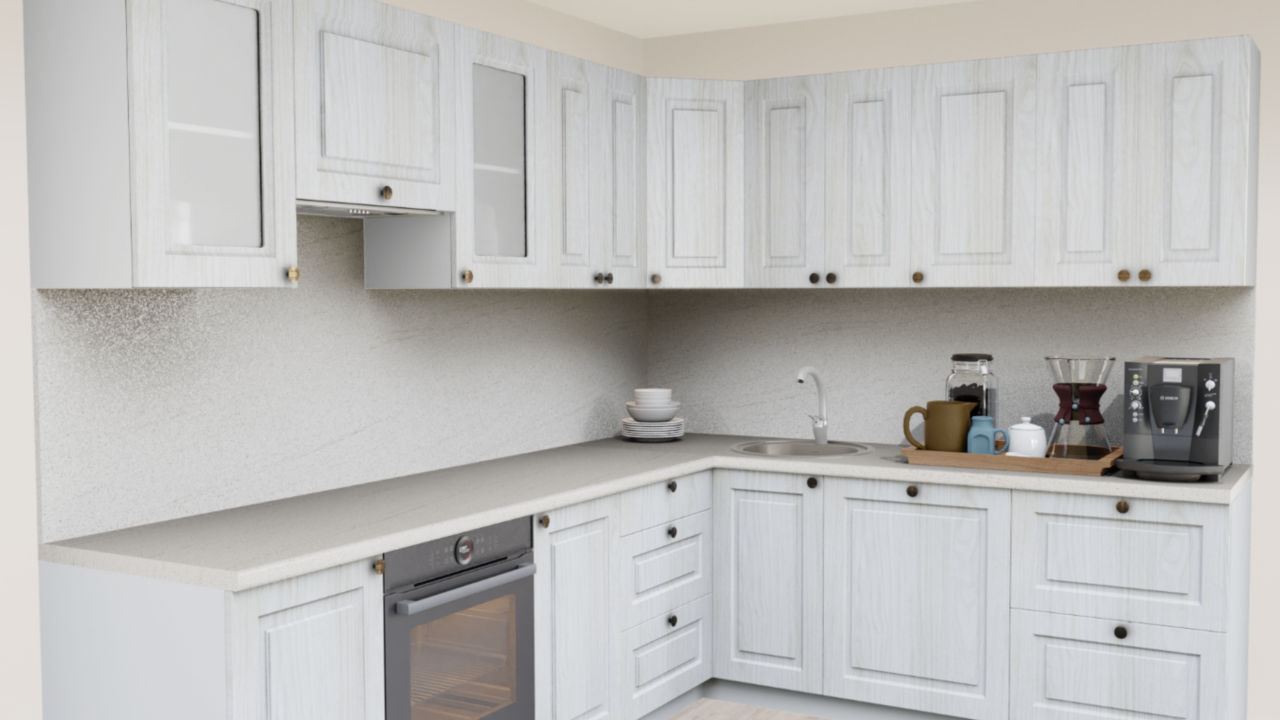 Кухня угловая Вяз беленный 1918 Прямоугольник