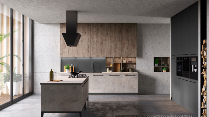 Кухня на заказ Дуб розовый 1909 - Штукатурка бежевая