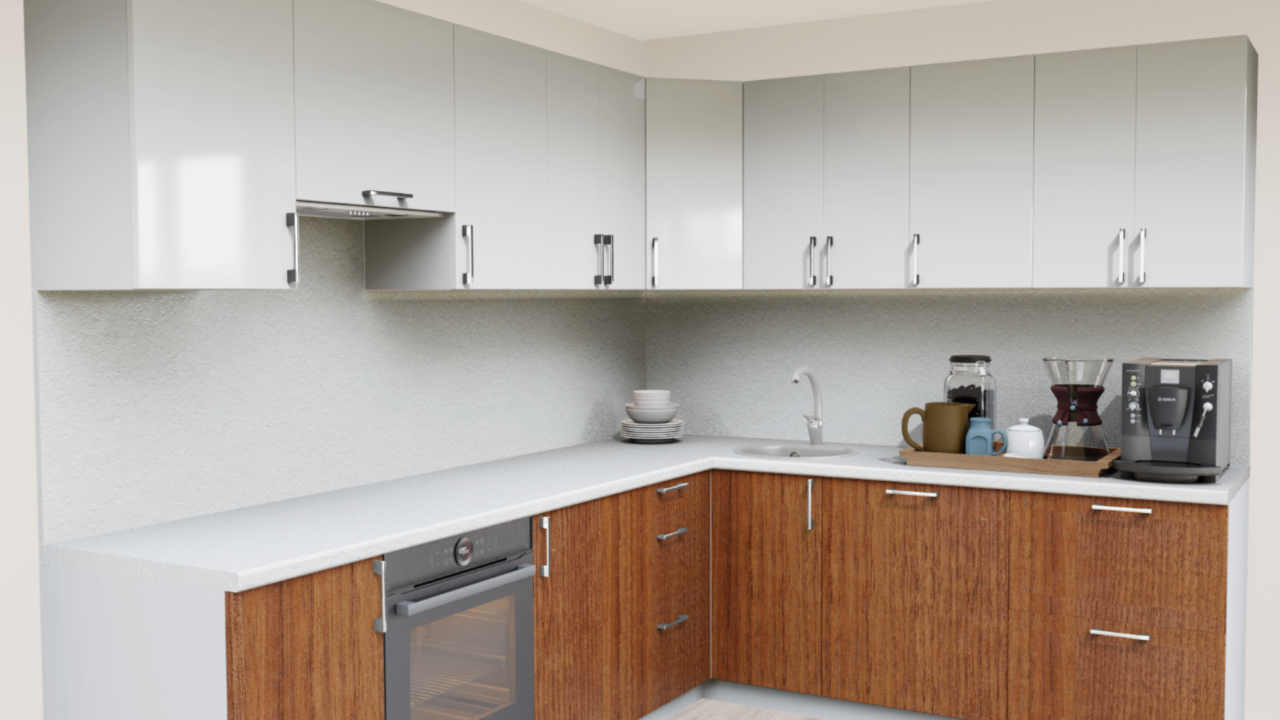 Кухня угловая Белый глянец - Орех светлый