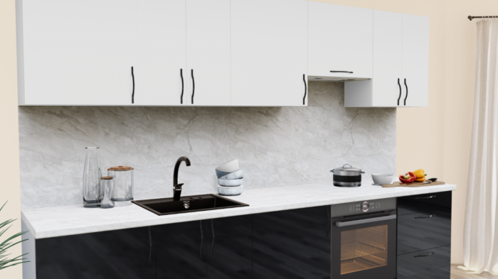 Кухня на заказ Белый глянец - Черный