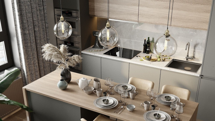 Кухня на заказ Ива светлая - Пастель латте