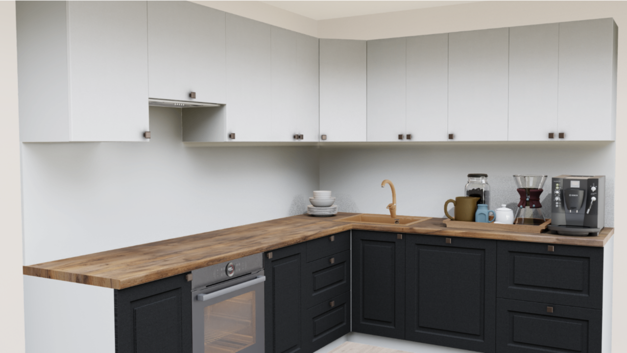 Кухня угловая Белый матовый - Графит нубук