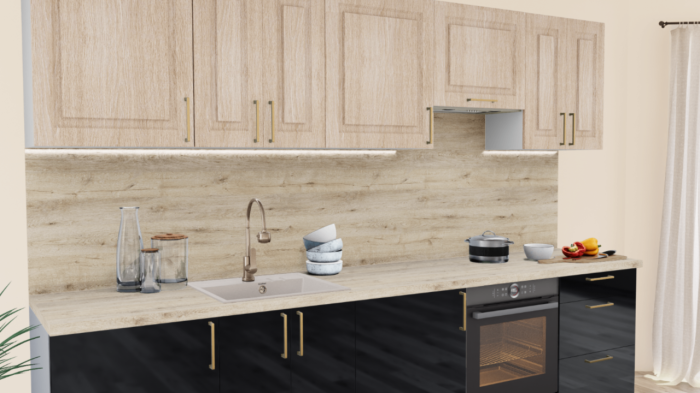 Кухня на заказ Дуб светлый - Черный